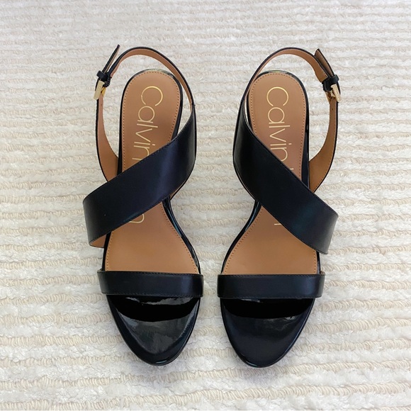 NWT Calvin Klein Lancy Nappa black heeled dress sandals - Picture 4 of 14